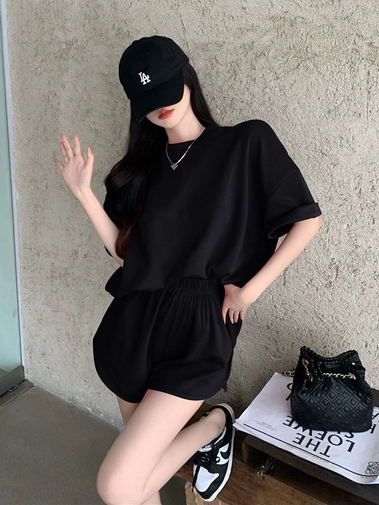 夏季薄款休闲运动套装女韩版宽松小众时尚百搭显瘦短袖短裤两件套
