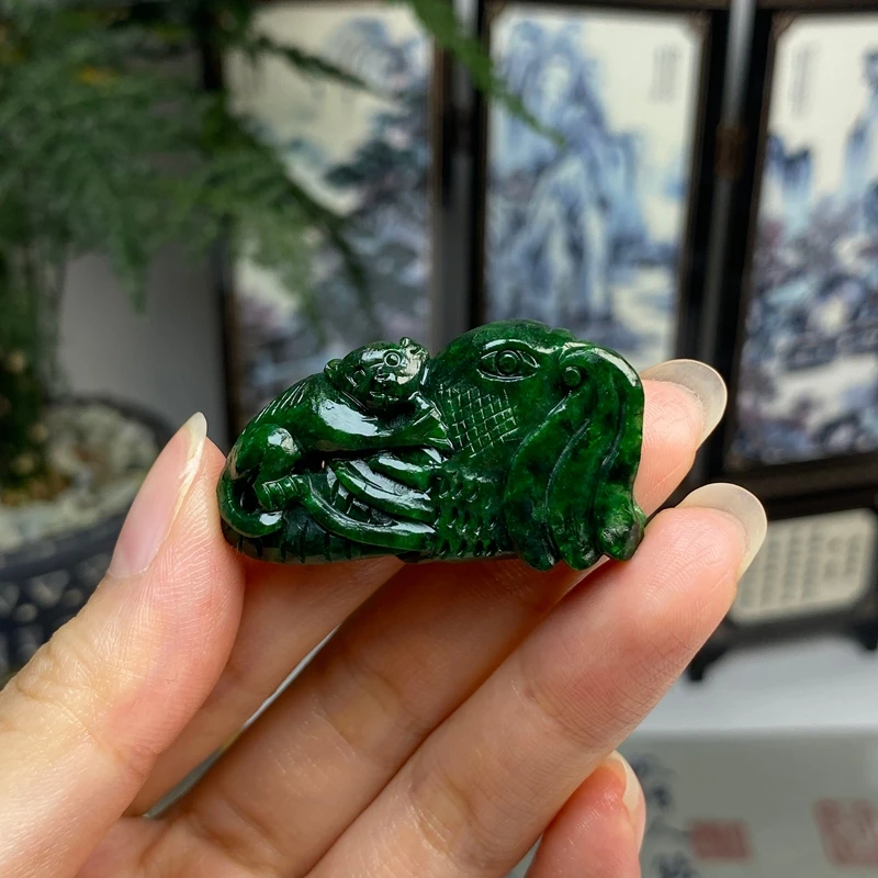 毛货 辣色藓加绿封侯拜相吉祥如意吊坠摆件 天然翡翠A货