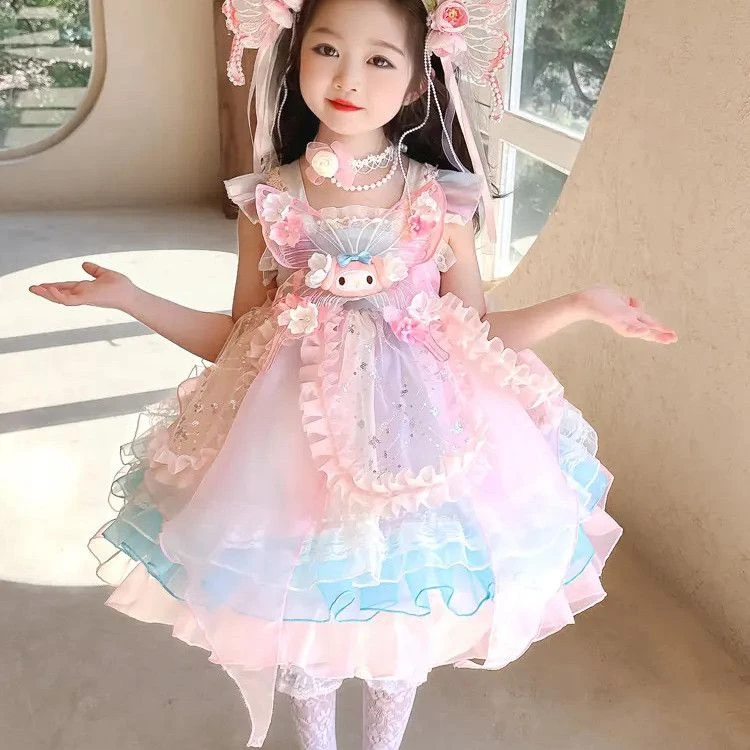 蕾丝卡通风B类夏季女A字连衣裙女童服装童装2025年款衣服儿童服装