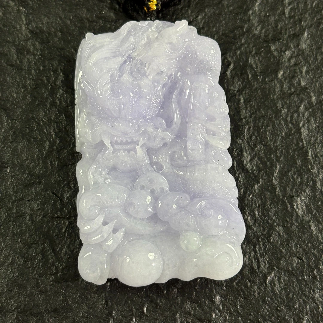 缅甸天然翡翠A货紫罗兰满紫龙牌吊坠天然玉石吊坠6299