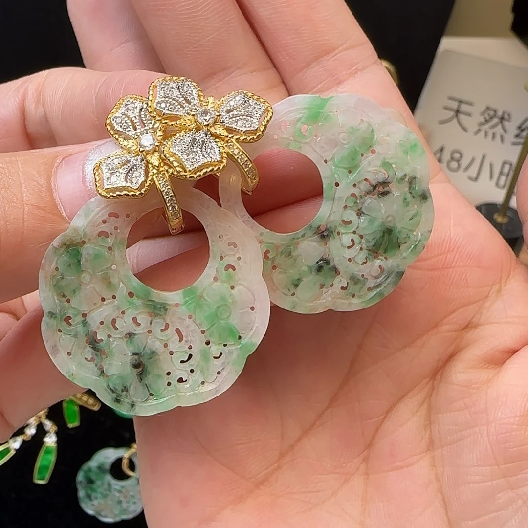 谁***宝翡翠银S925镶嵌耳饰耳包款