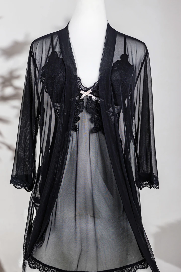 迷雾网纱「80斤-150斤」·镂空性感夏季开衫外搭吊带睡裙蕾丝外袍