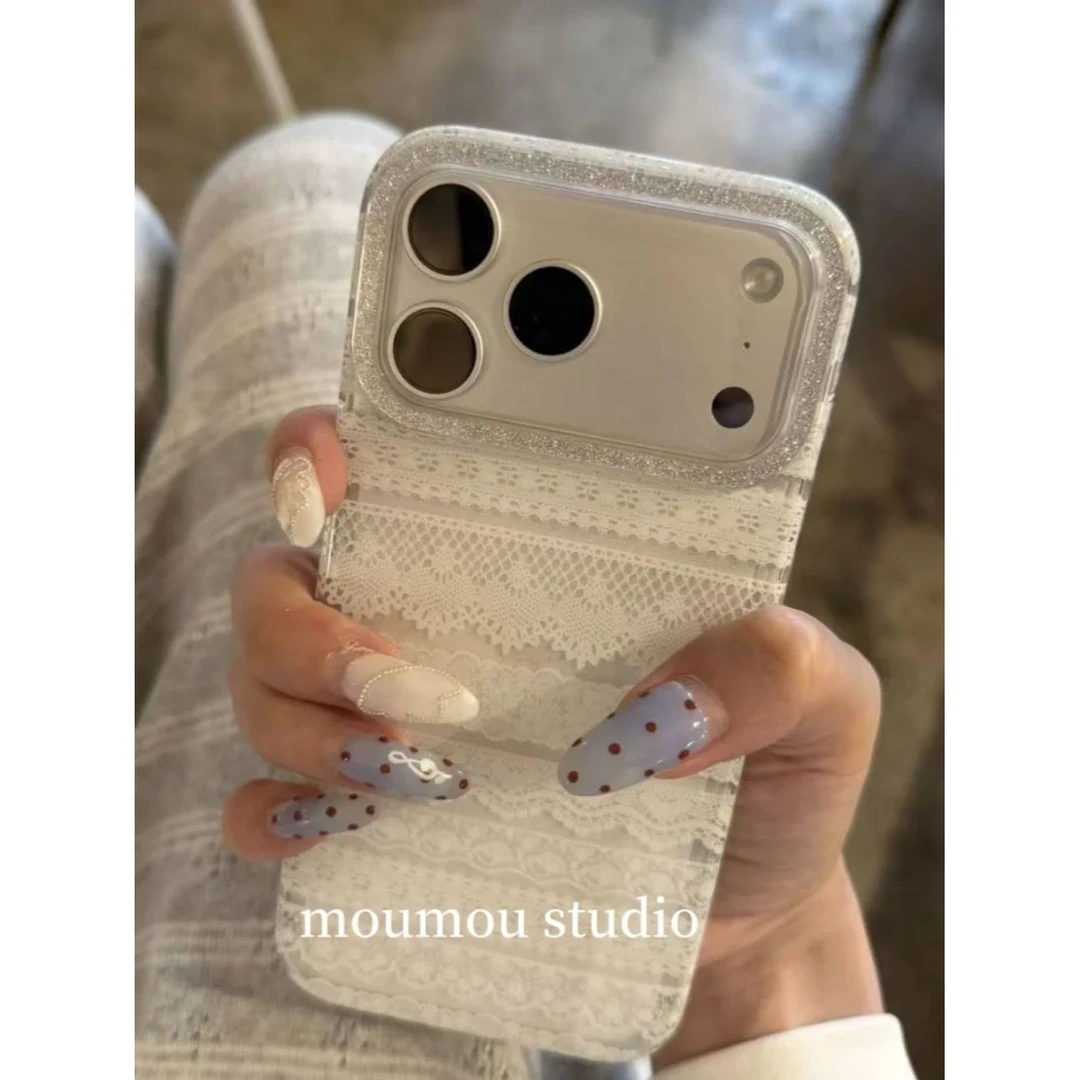 ins满屏白色蕾丝花边适用苹果17promax手机壳iPhone16/15女14潮13