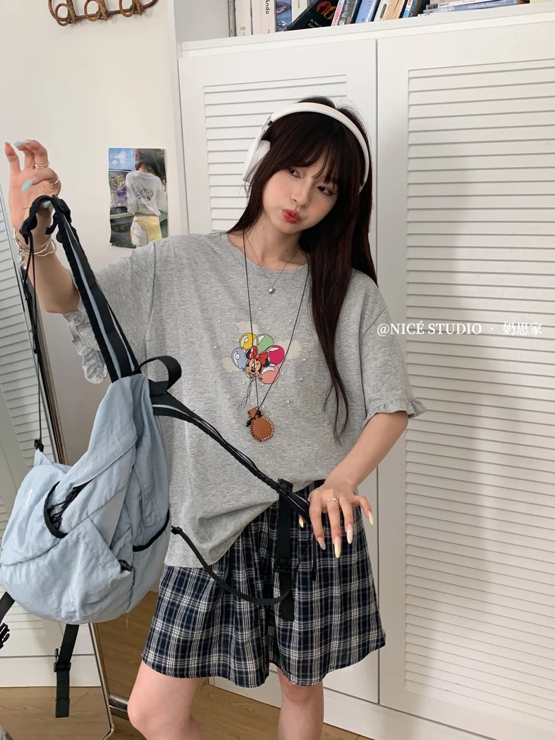 奶思家#6-817夏季福利重工艺米妮短袖上衣