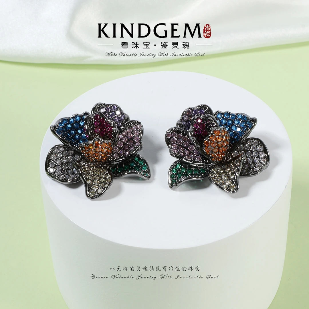 铜合金锆石耳饰 KindGem 奢华设计师款气质时尚耳环 C-44360