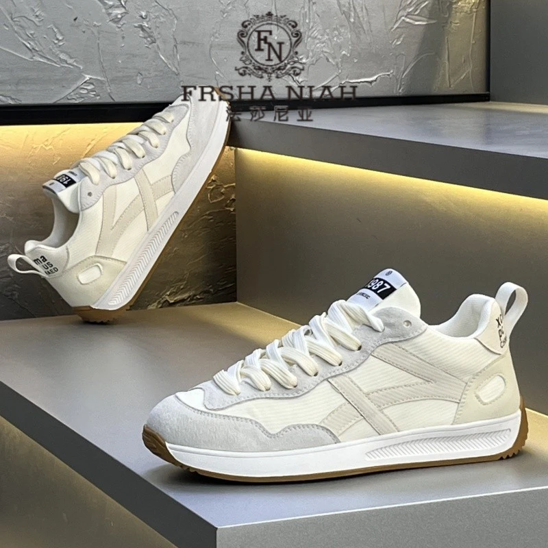 法莎尼亚轻奢时尚男鞋新款皮面透气百搭小白鞋低帮轻便休闲阿甘鞋