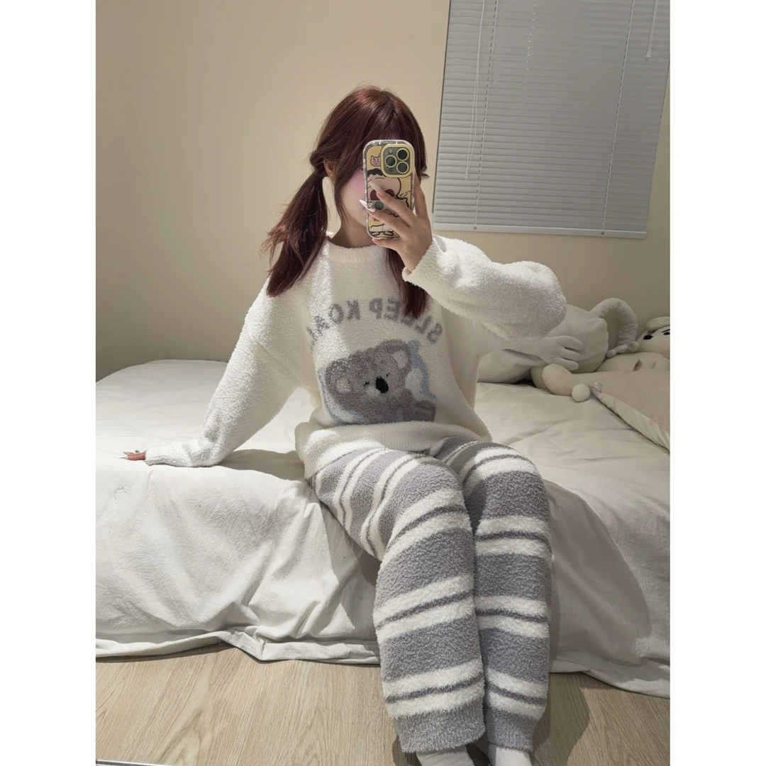 【DMXJ大梦想家】甜美考拉半边绒睡衣女秋冬新款加厚保暖家居服套装