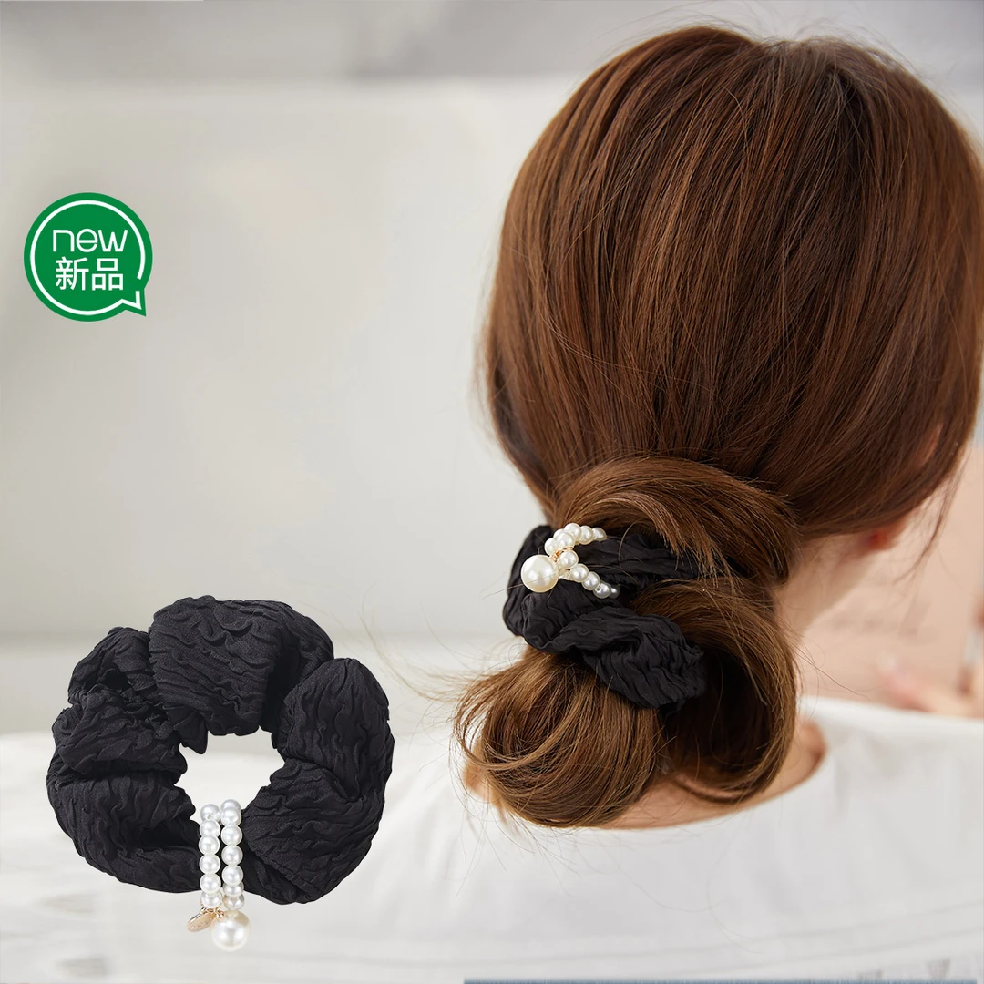 ale发饰头饰 黑色 褶皱珍珠大肠圈4130254