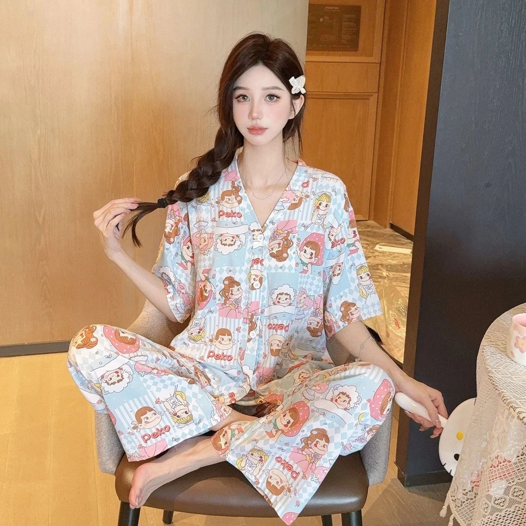 【套装】夏季薄款可爱甜美透气吸汗网红宽松韩版家居服-G1
