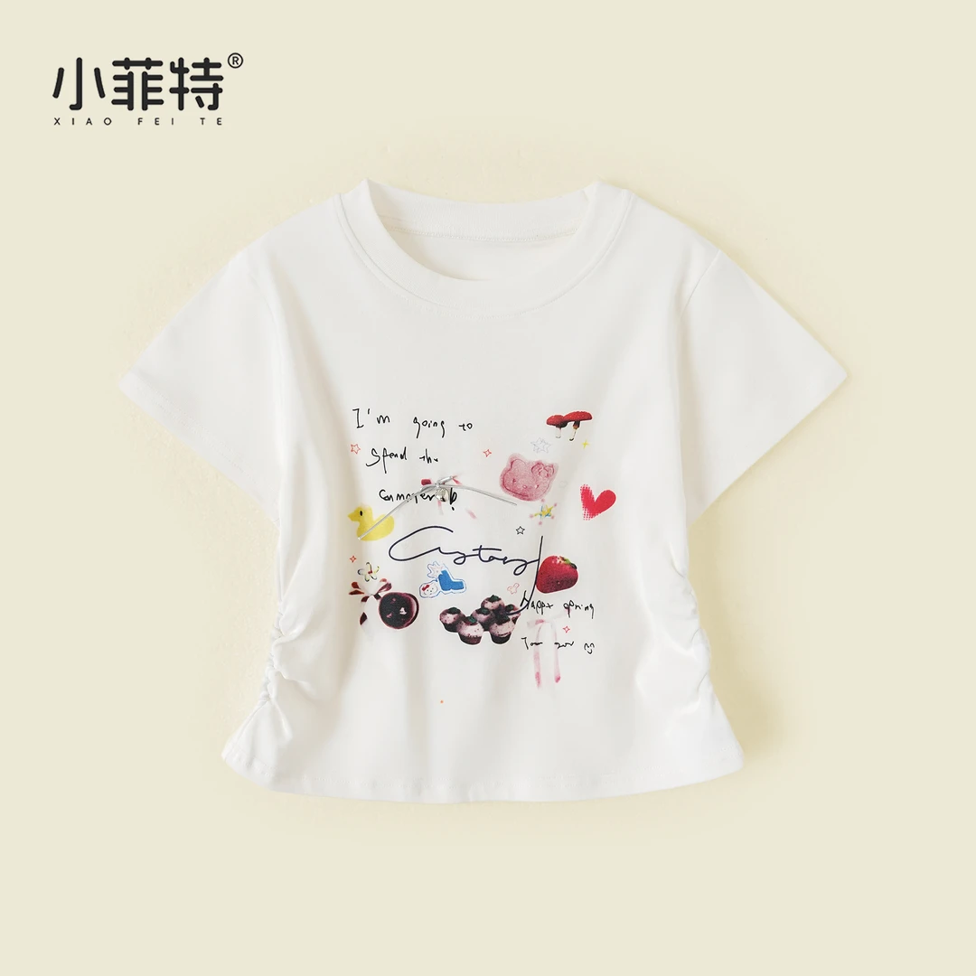小菲特女童夏季新款短款休闲收腰短袖t恤儿童圆领半袖HLYX50615