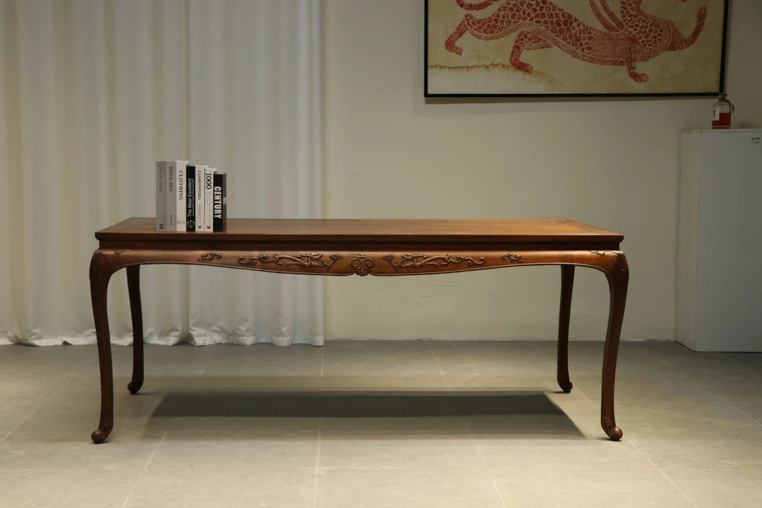 画桌胡桃色桌子茶台大尺寸三弯腿画案实木榫卯家用书桌方形新中式