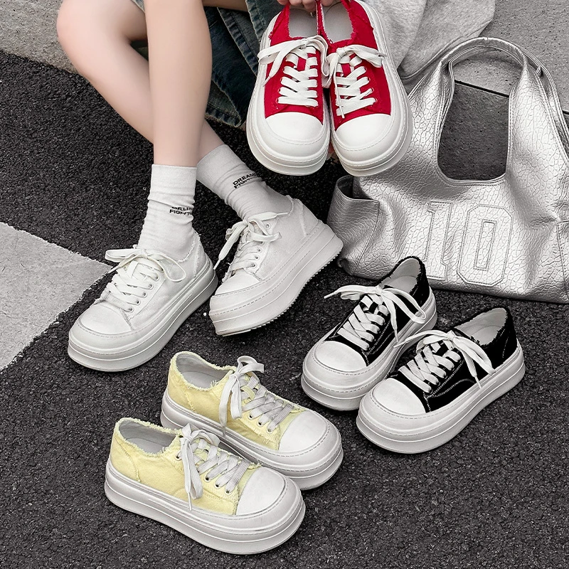 FXM范小美·擦色松糕厚底帆布鞋2025夏季新款大头百搭休闲脏脏鞋