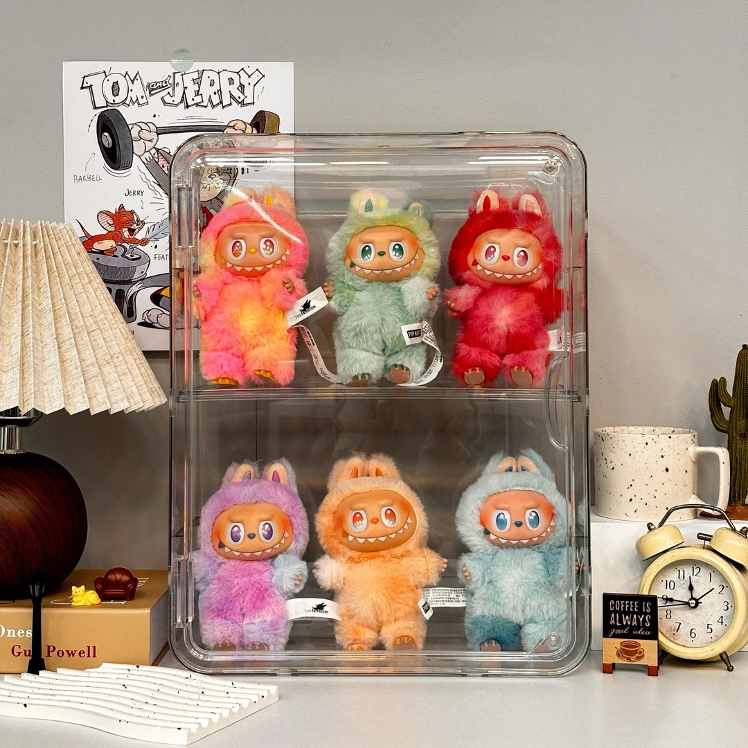 labubu展示盒透明亚克力盲盒展示架拉布布收纳盒毛绒娃娃防尘盒子