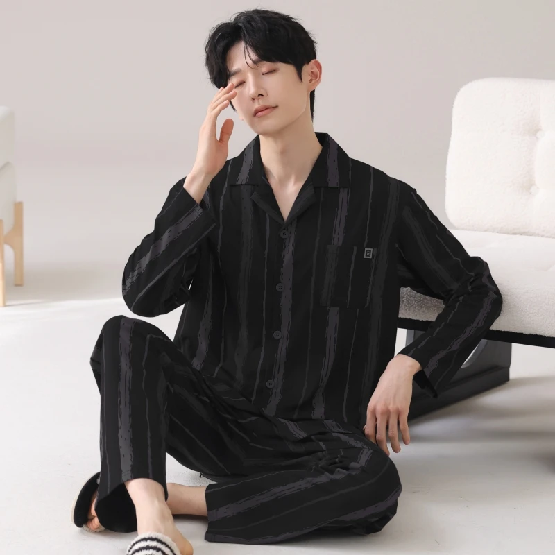 2025新款睡衣男士春秋款简约韩版长袖可外穿时尚秋冬季家居服套装