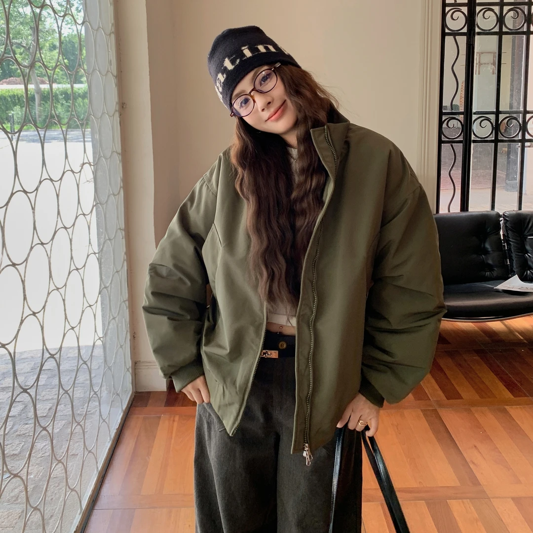 美式飞行服夹克棉服女2025新款立领棒球服夹棉情侣大码宽松短外套