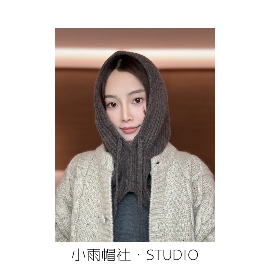 小雨帽社“经典基础款”100%羊毛连脖拉法帽 护颈围脖帽 保暖帽子