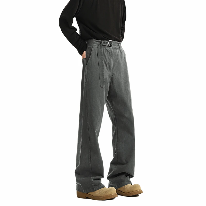 老妹儿弯刀裤男女秋冬飘带设计老钱风裤子美式复古水洗微喇休闲裤