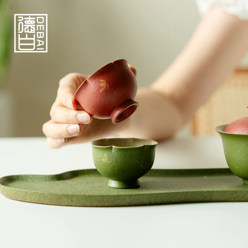 德白新中式青橘描金纯手绘兰花高足茶杯陶瓷主人杯个人专用品茗杯