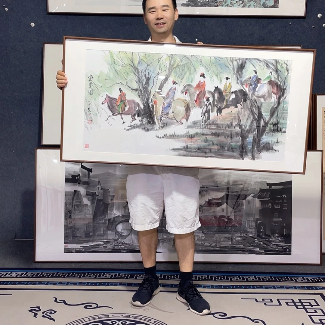 国画手绘画作品带框60/120