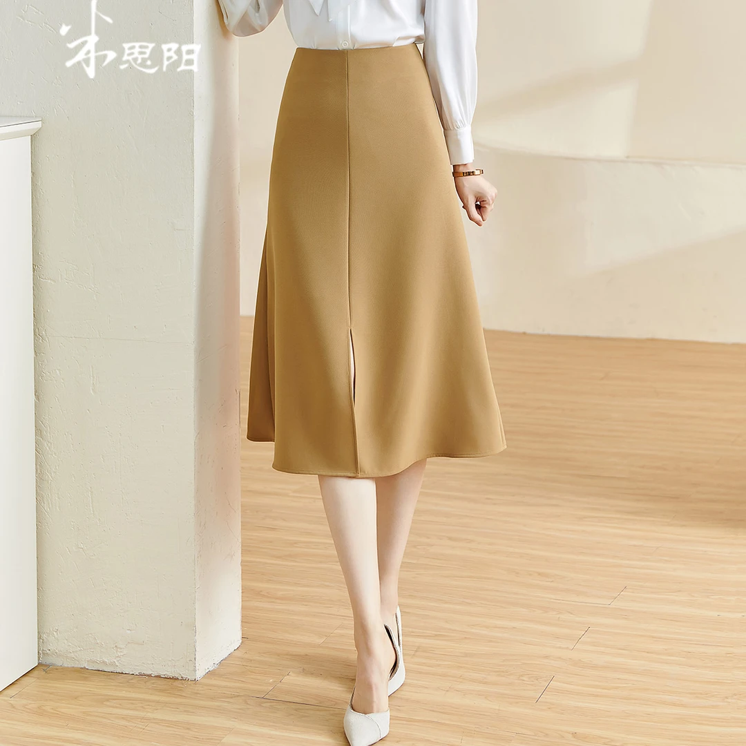 【小熊专属】高腰轻职风褶皱女士易打理半身裙5L23CI1749