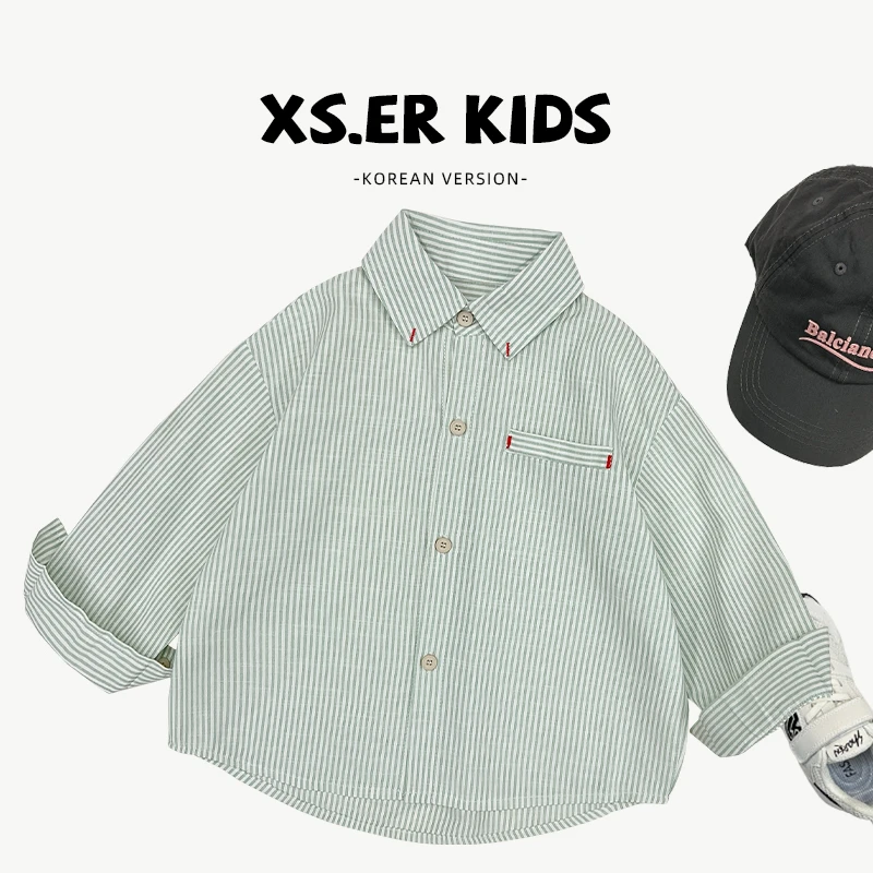 【小首尔】男童简约韩版条纹外套衫秋季气质时尚宽松上衣HBB5917