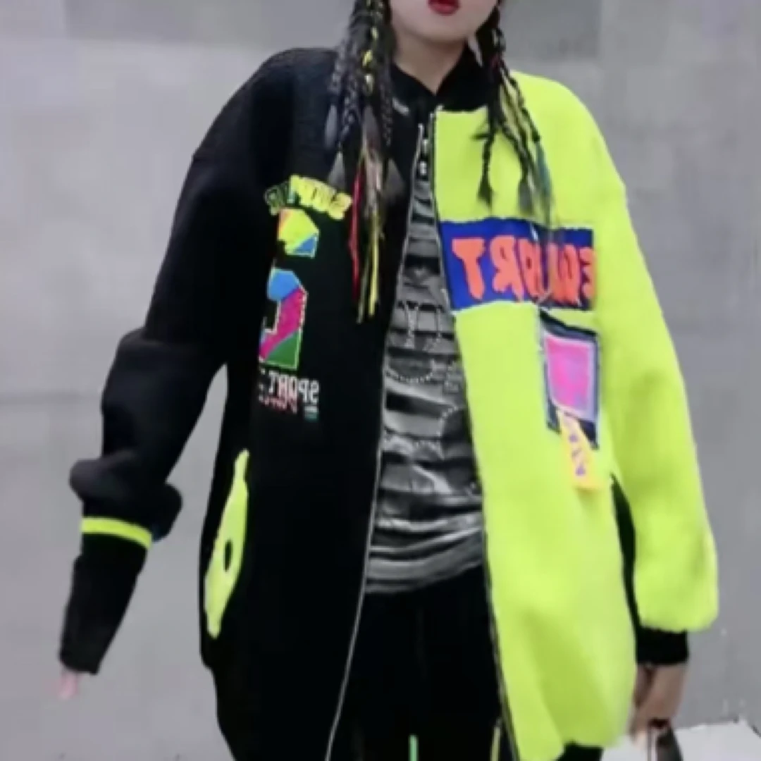 冬季加绒加厚重工刺绣连帽长袖拉链开衫外套拼接卫衣