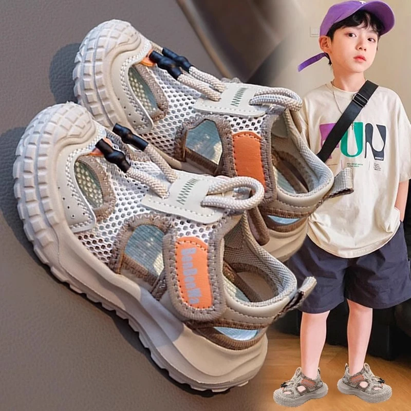 ABC童鞋男童凉鞋夏款2025新款镂空软底儿童单网鞋男孩透气运动鞋
