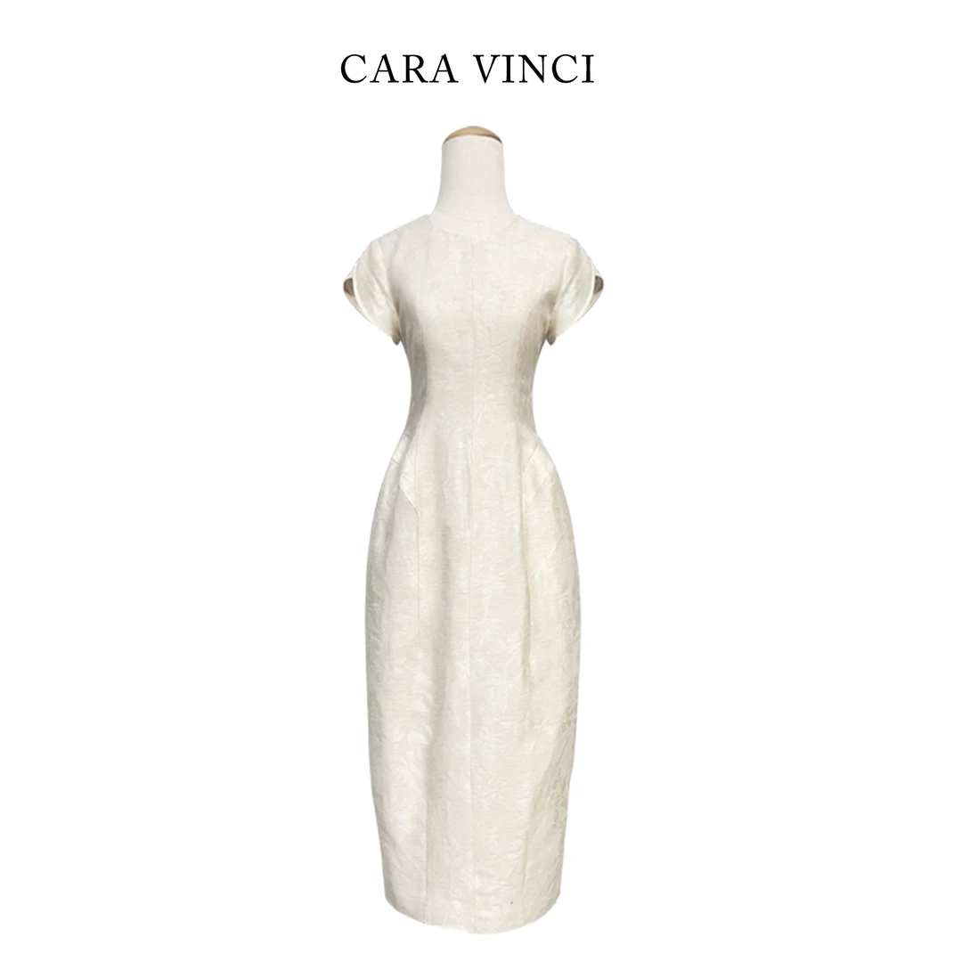 CARA VINCI【法式提花连衣裙】法式提花圆领长款连衣裙，优雅出圈