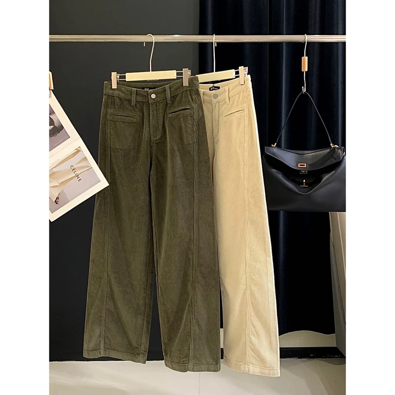 H45灯芯绒裤子女香蕉裤阔腿裤2025春季新款高腰宽松直筒拖地裤