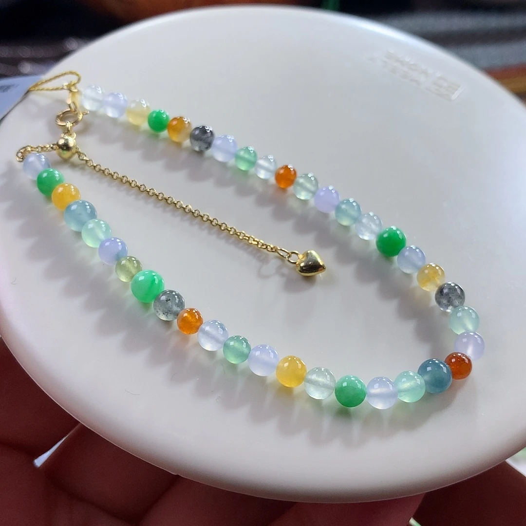 翡翠未镶嵌手链翡翠冰底糖果缤纷卡4～5+