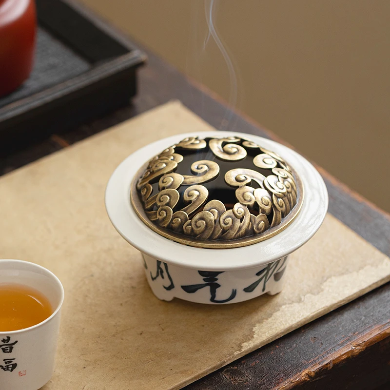 草木灰釉下彩手绘陶瓷香炉摆件创意波浪香薰炉家用室内桌面装饰