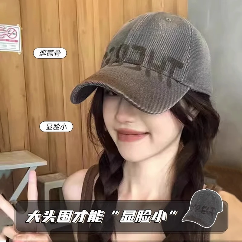 2025年新款韩版网红刺绣帽子百搭遮阳帽女大头围显脸小鸭舌帽批发