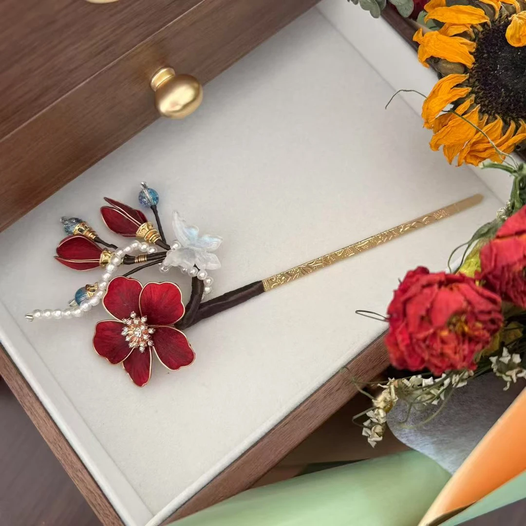 大麦吖古风发饰汉服绒花发簪 手工制作默认微瑕