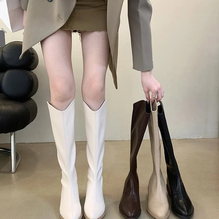 绝绝子~网红高级感长筒靴子2025年秋季新款显瘦v口不过膝高筒靴女