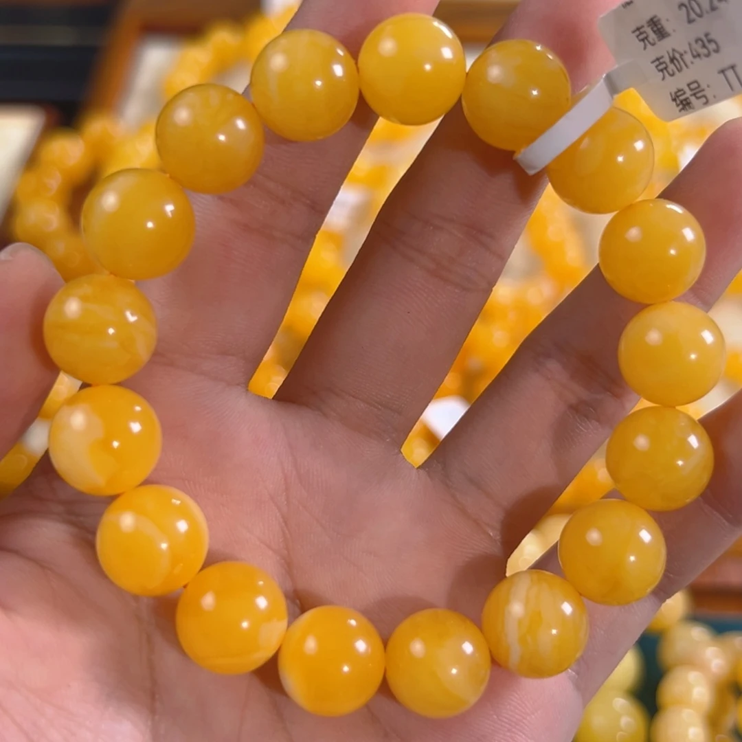琥珀未镶嵌手链20.24g焦皮同料圆珠12mm tt