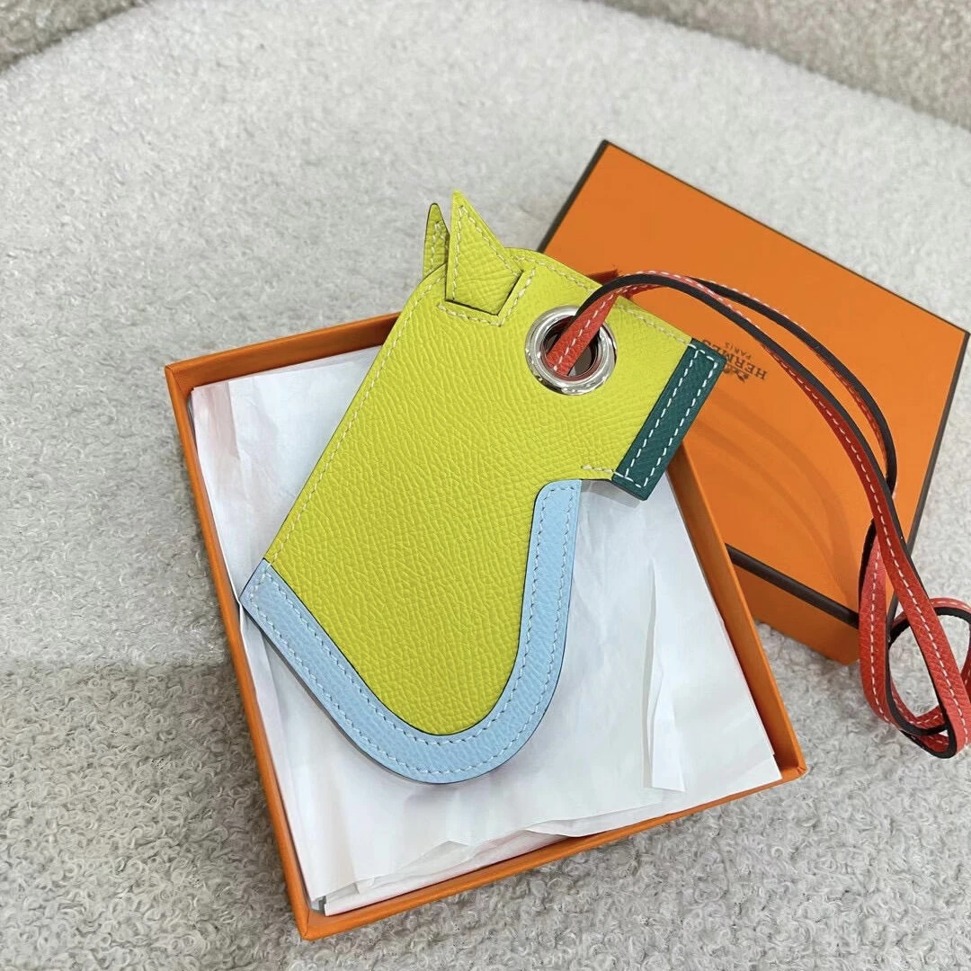 99新 Hermes/爱马仕 黄色拼蓝拼绿拼橙马头挂件挂饰