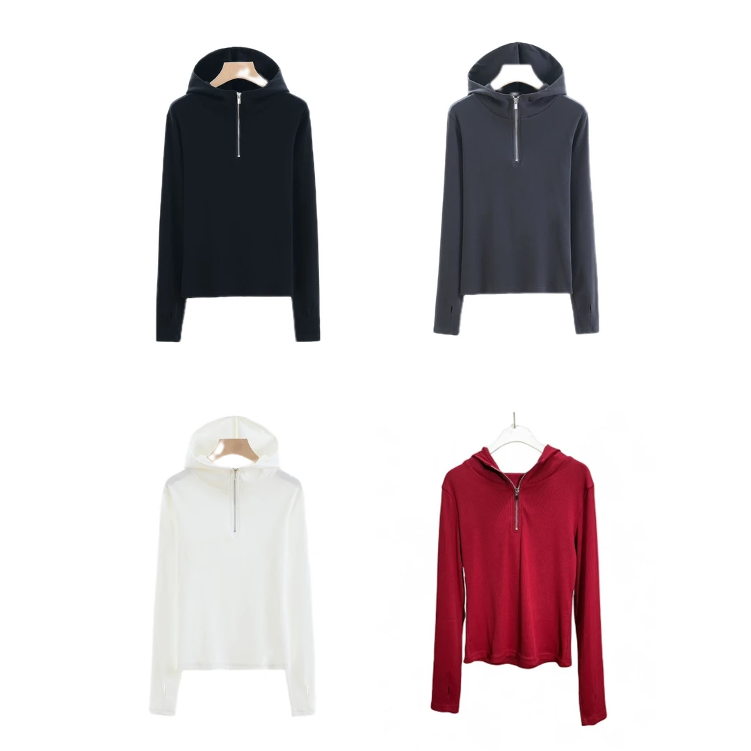 【博姐专属】‘连帽长袖衫拉链款’显瘦纯色百搭薄款上衣长袖SF-0028