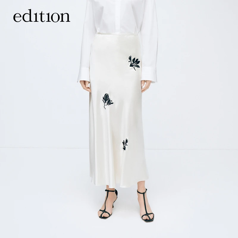【商场同款】edition春新款白玉兰绣花鱼尾半裙#EBD1SKTK01
