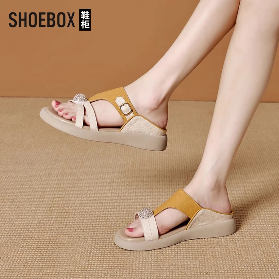 SHOEBOX鞋柜爆款凉鞋女款夏外穿时尚2025新款网红平底轻便凉拖鞋