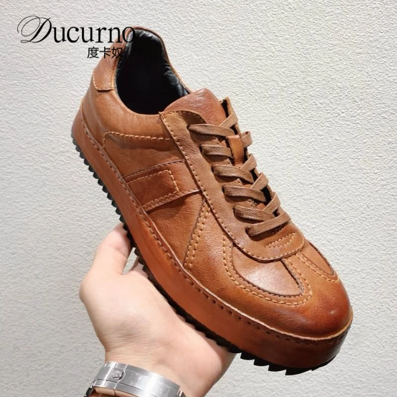 复古德训鞋男高端系带休闲板鞋透气百搭潮流男鞋2025秋季新款做旧