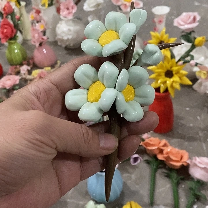 瓷片纯手工陶瓷花摆件