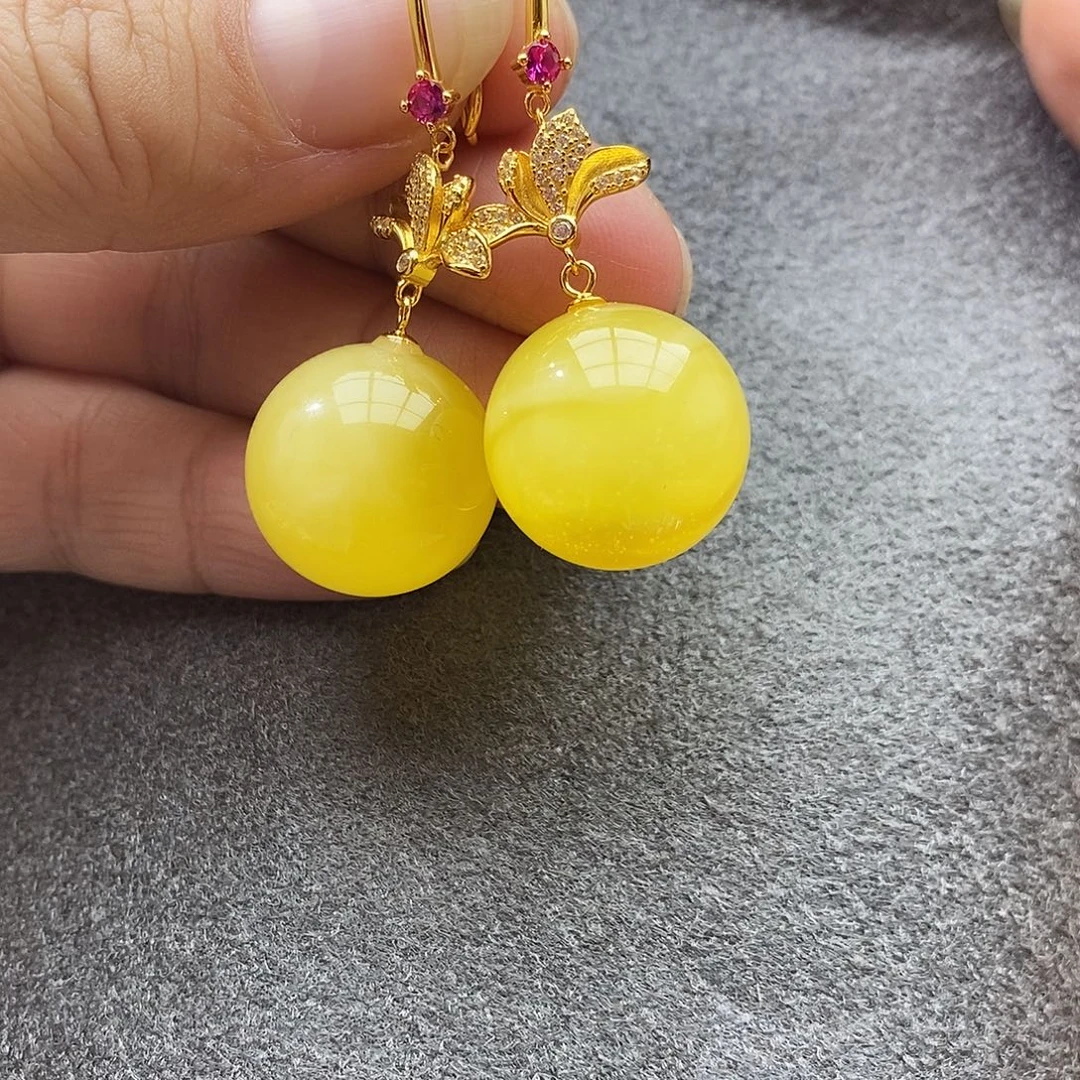 琥珀未镶嵌耳饰耳坠