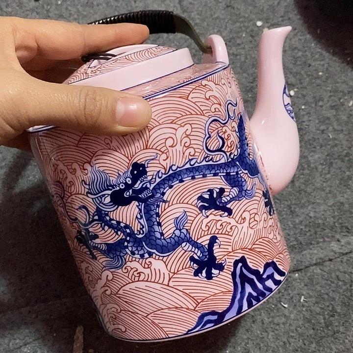摆件陶红稀土青花釉里红龙提梁壶