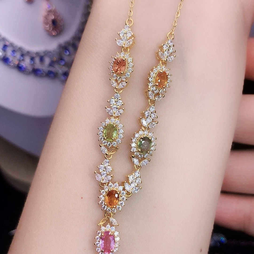 颈饰彩色蓝宝石银S925镶嵌