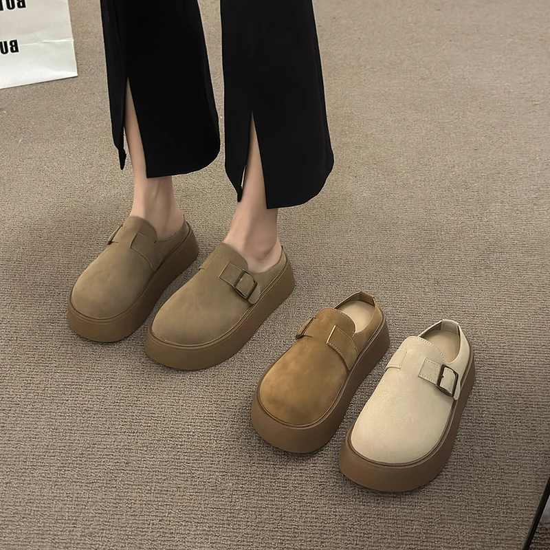 复古厚底勃肯鞋包头半拖鞋女2025春季新款懒人一脚蹬半拖包头鞋