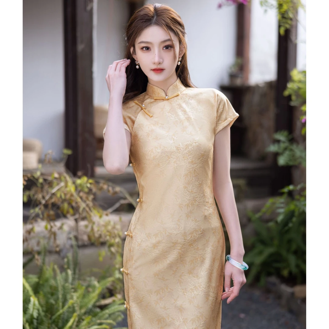 【春来】苏囡囡黄色古法全开襟旗袍复古风2025年春季新款改良新中式