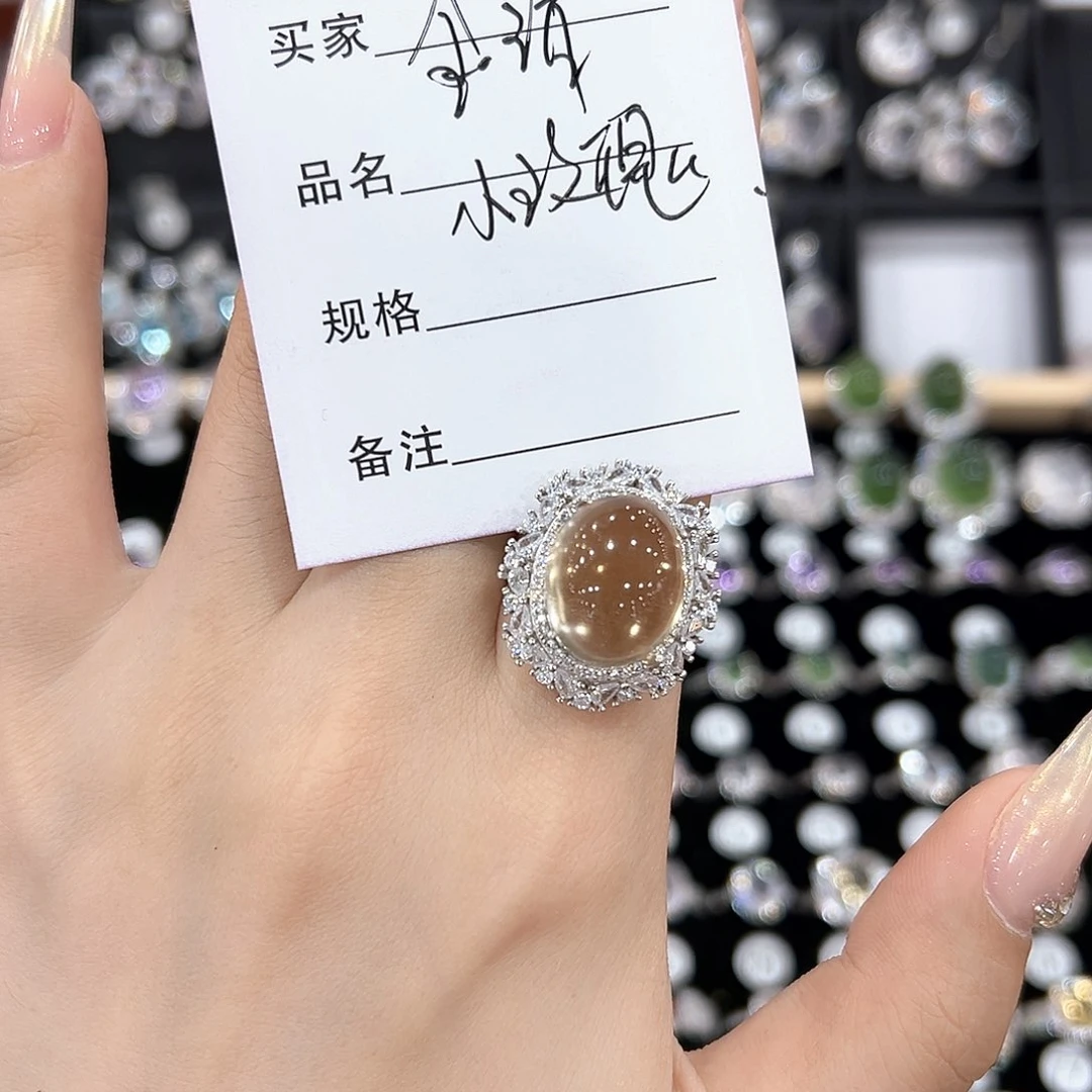 黄晶戒指银S925镶嵌金****T戒指