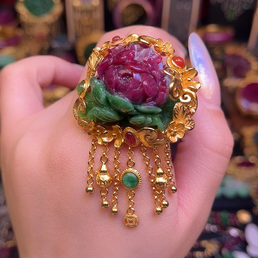 银S925镀金镶嵌戒指红宝石