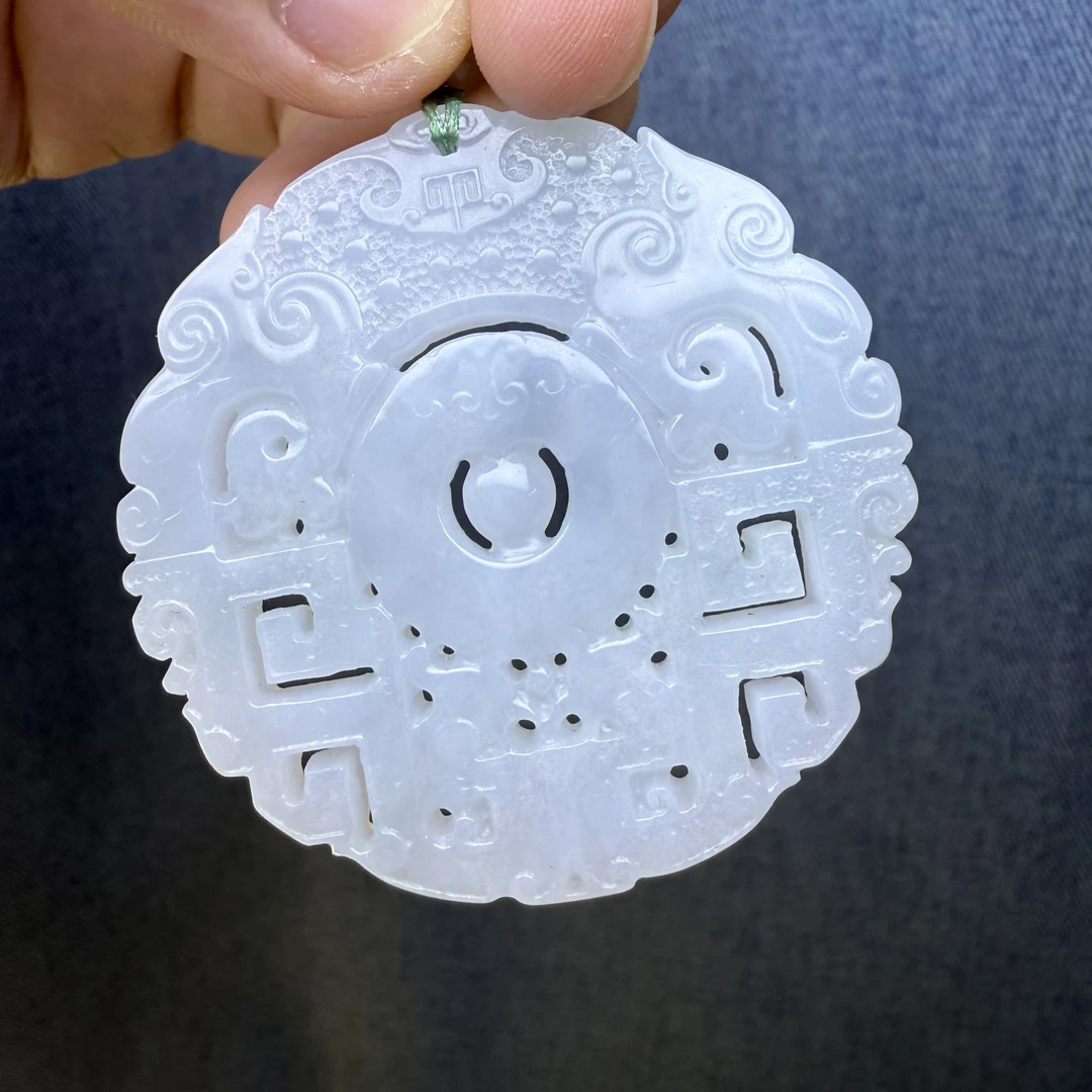 天然缅甸翡翠A货精雕特色仿古平安扣双面雕工手工雕刻