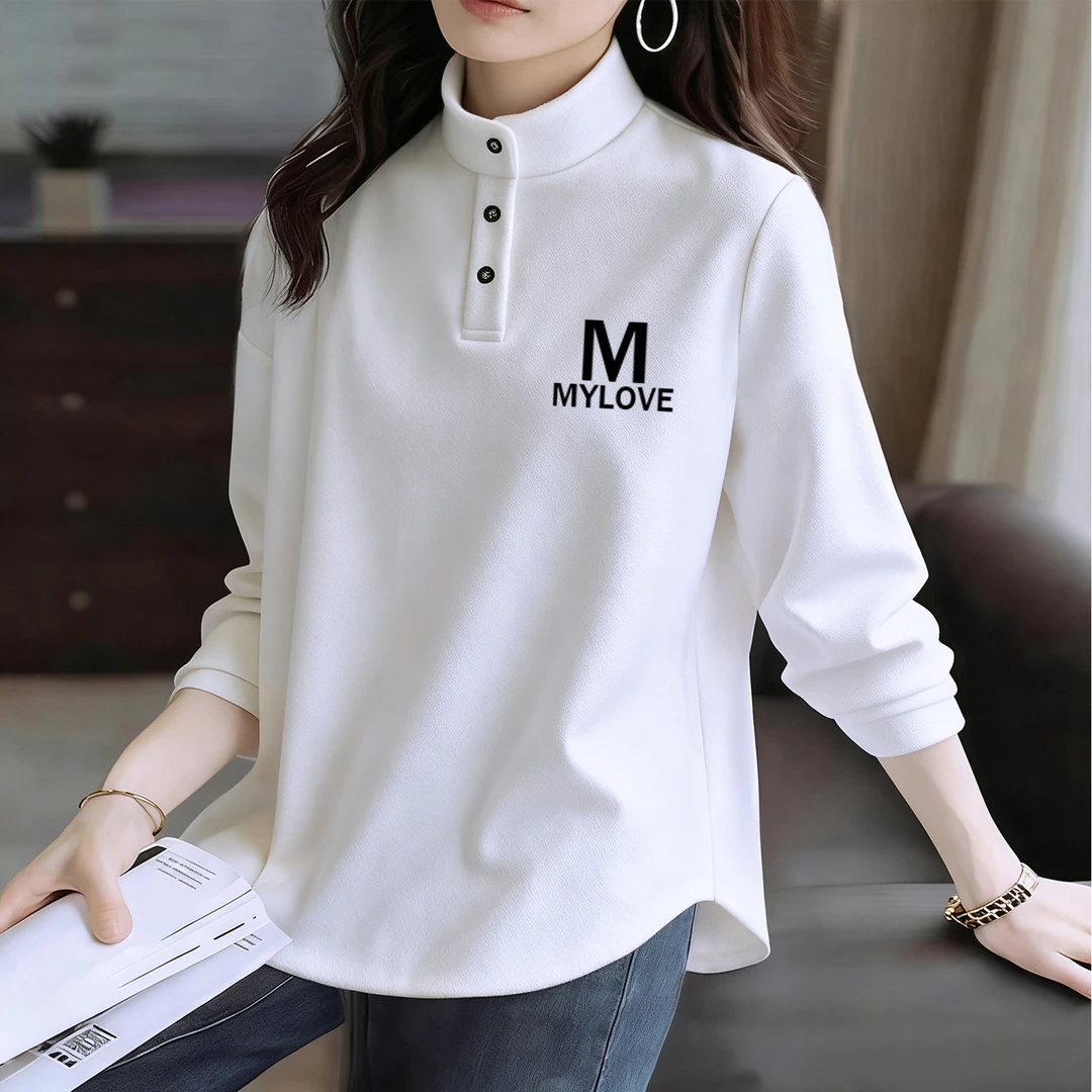 大码半高领德绒POLO衫女秋冬季时尚加厚胖MM宽松显瘦内搭立领打底